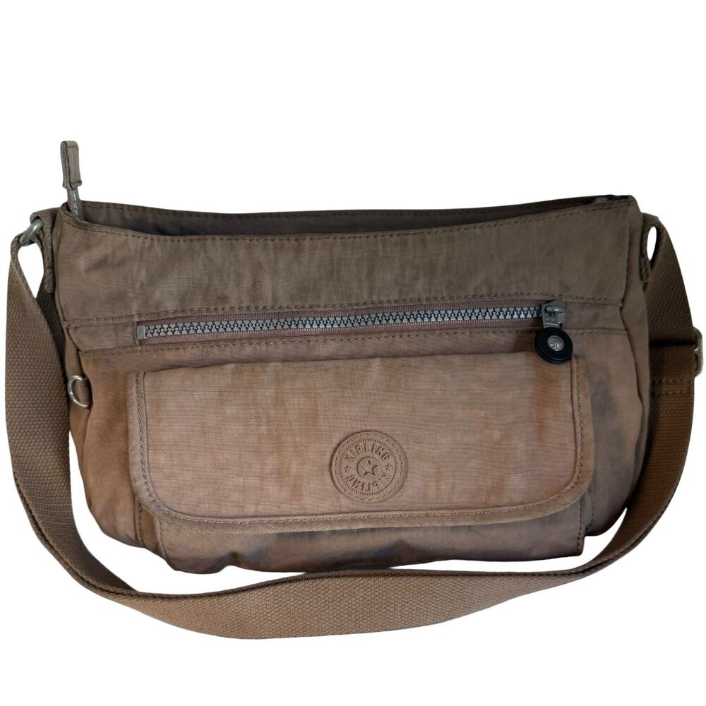 Kipling Crossbody Shoulder Bag Brown Nylon Lightweight Adjustable Purse Tan